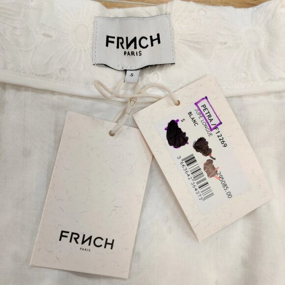 NEW FRNCH Petra Skirt White Floral Cotton Eyelet Belt Accent Button Front Small - Picture 9 of 11